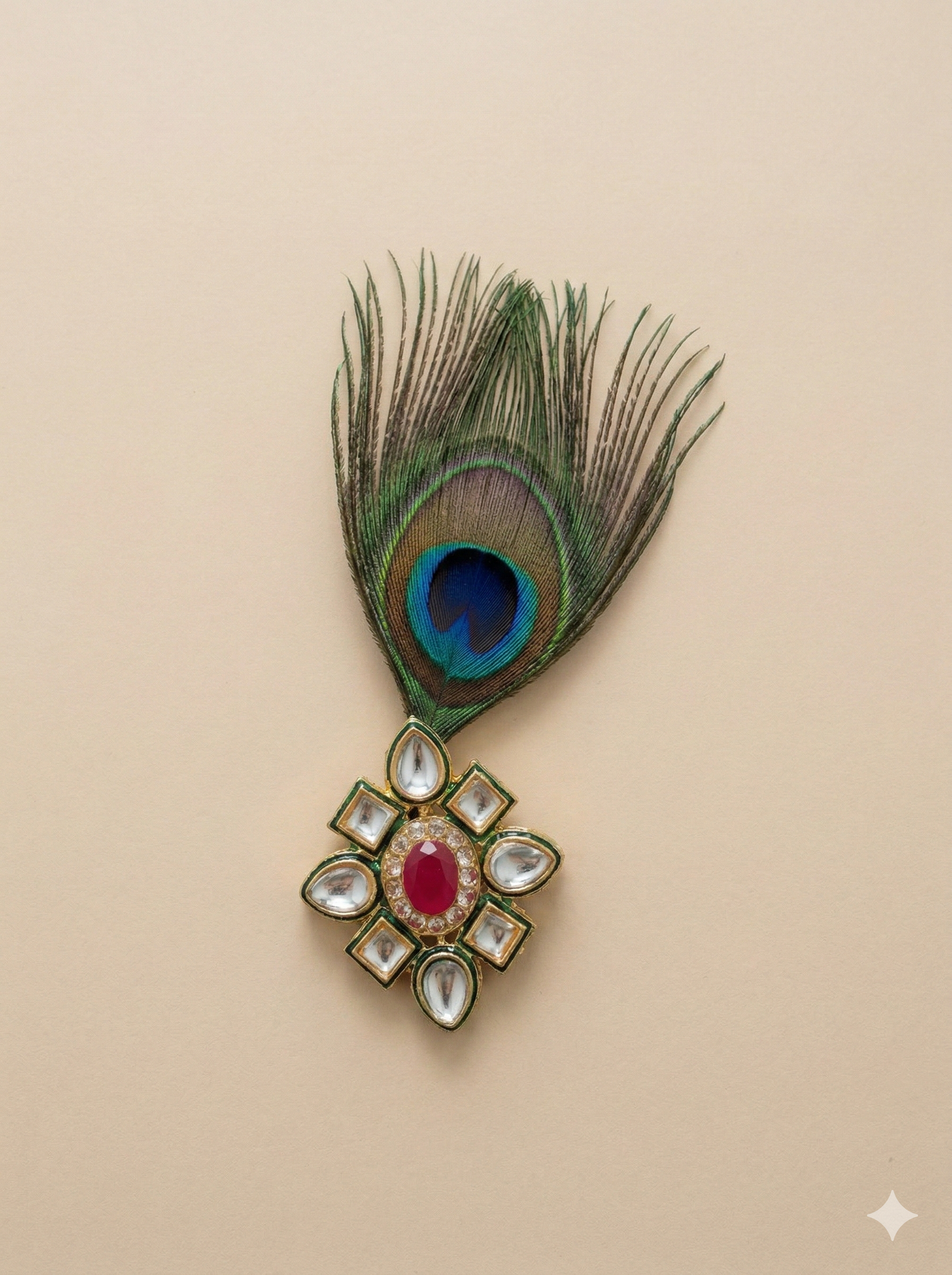KPB0007 Kundan Peacock Feather Brooch For Men