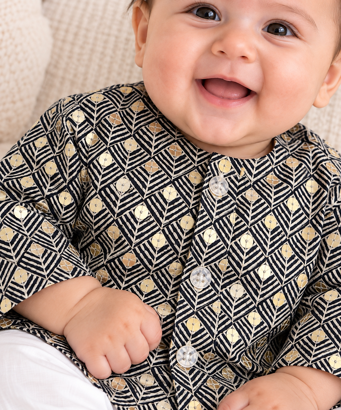 KPK5012 Black & Gold Sequin work Kurta and White Pyjama Set Newborn