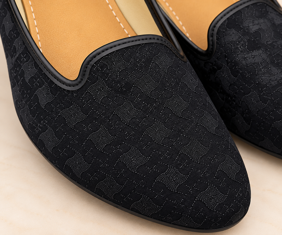 KPL0093 Black Self-Embroidered Textured Jutti For Men