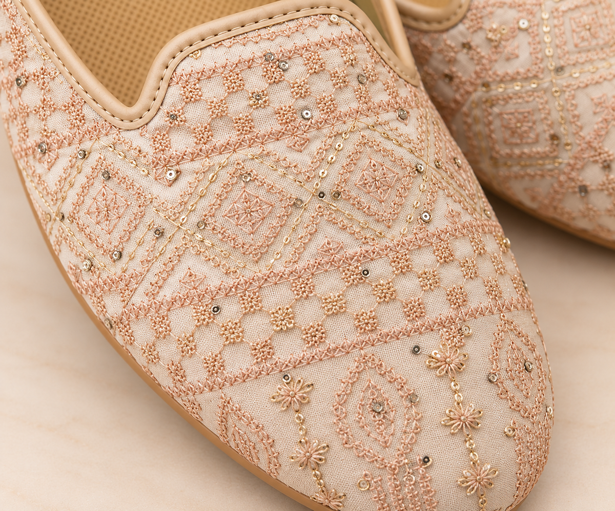KPL0095 Rose Gold & Blush Embroidered Sequin Jutti For Men