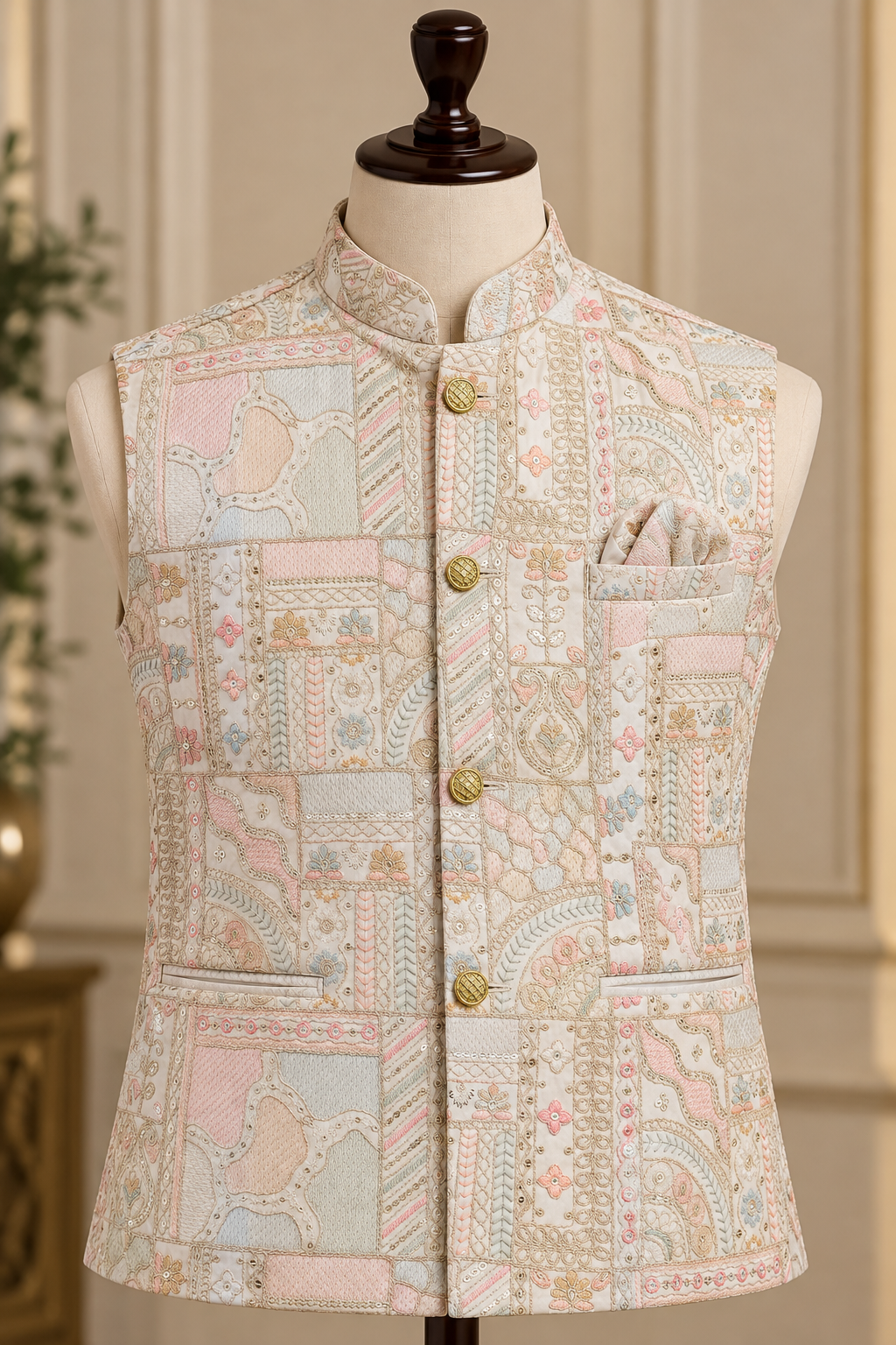 KPD7167 White Multi-Embroidered Jacket with Powder Blue Kurta Pant Set