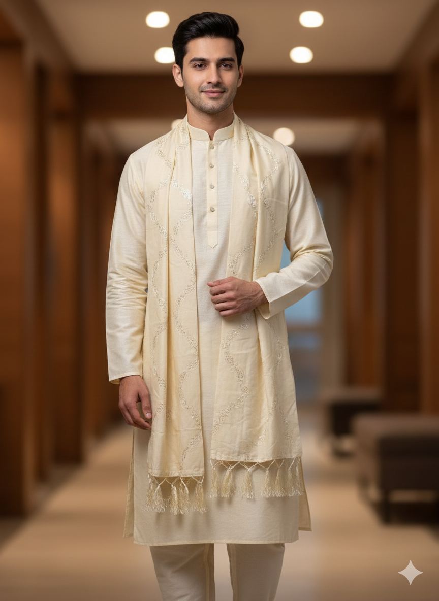 KPSH0136 Cream Stole For Men