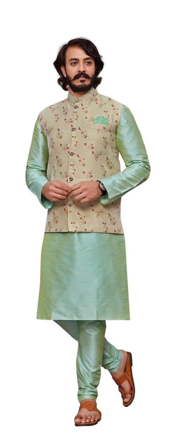 Chulbuli Dark Green Cotton Kurti With Fancy Yellow Jacket