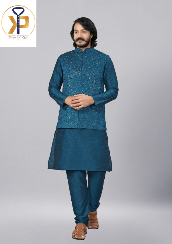 Blue nehru jacket trousers hotsell