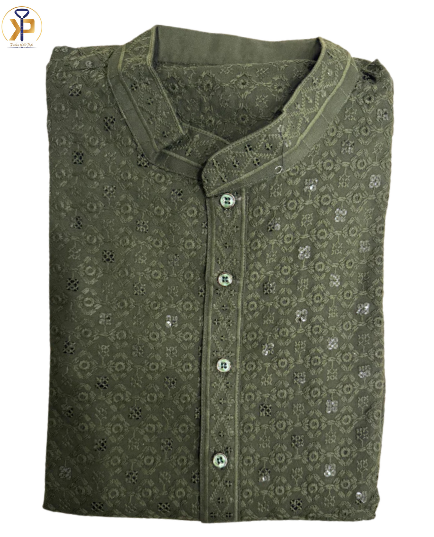 KPD5110 Plus Size Forest Green with Straight Pyjama - Kurtapyjama.ca