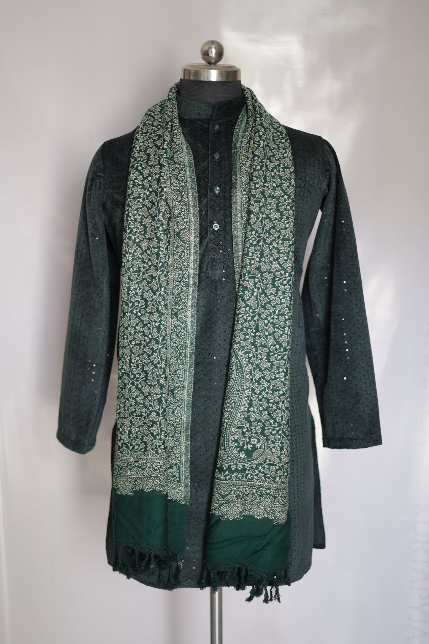 Green patterned bag with a metallic clasp on a white background