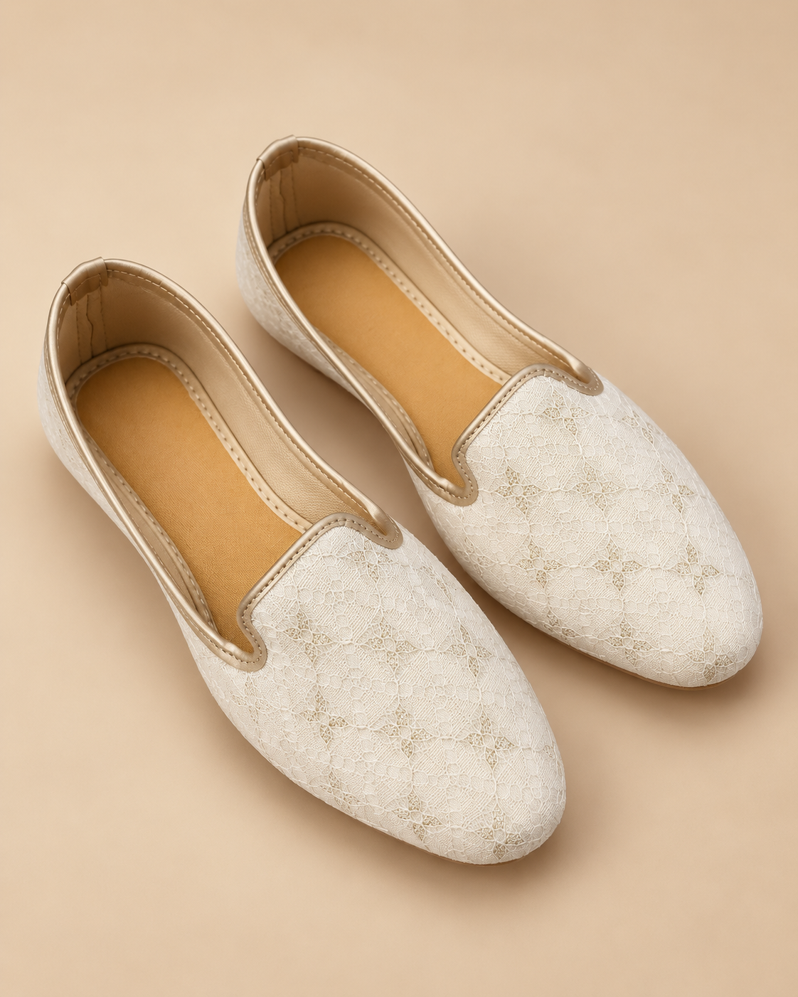 KPL0088 Cream & Gold Floral Lace Jutti for Men