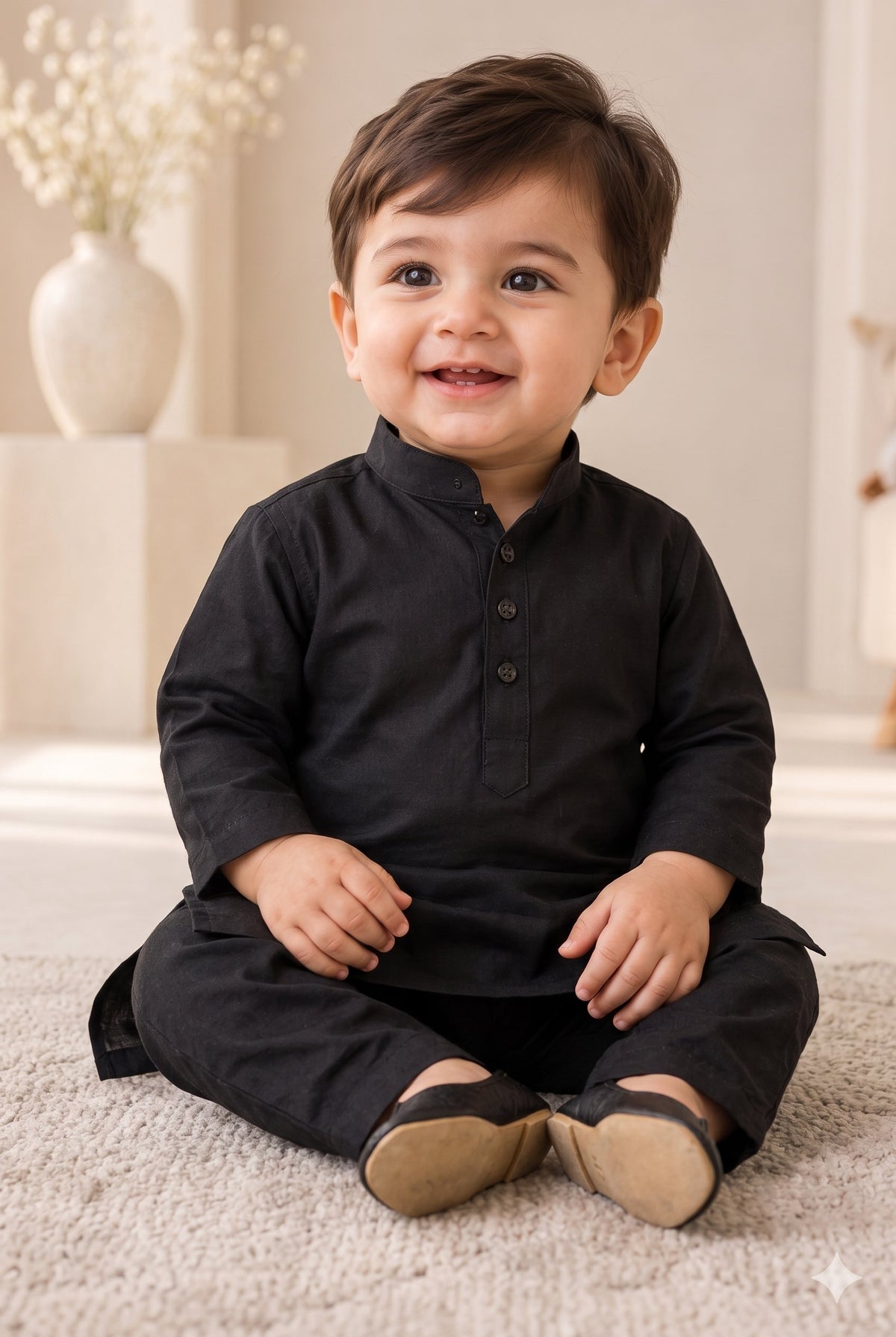 KPK2060 Baby Boys Classic Jet Black Kurta Pyjama Set