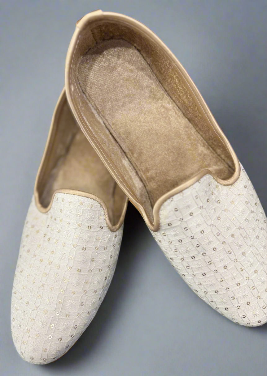 KPL0022 White Gold Jutti/Khussa For Men - Kurtapyjama.ca