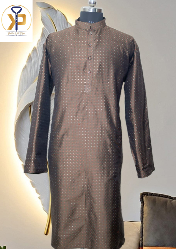 Brown Self Design with Lining Plus Size Kurta Set For Men Kurtapyjama