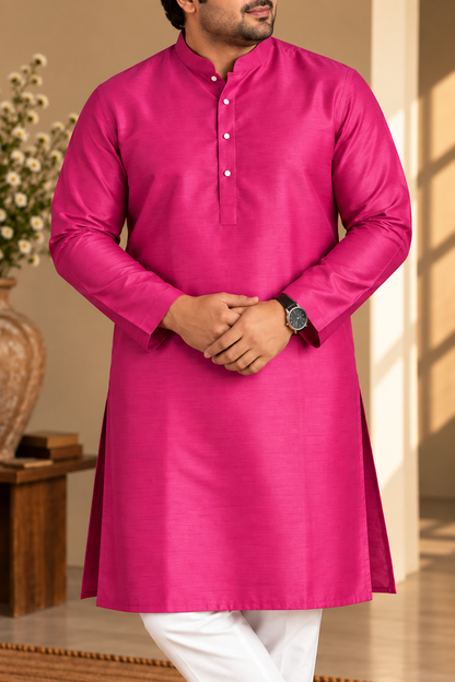 KPD4116 Plus Size Bright Magenta Plain Kurta Pyjama Set