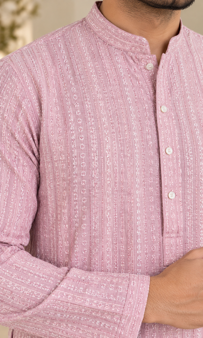 KPD6307 Soft Lavender Embroidered Kurta with White Pyjama