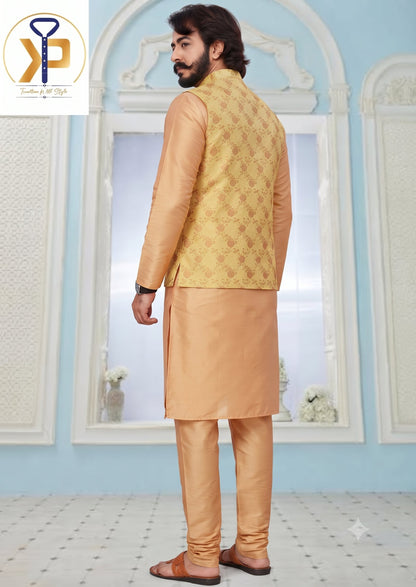 KPJ7017 Golden Designer Nehru Jacket