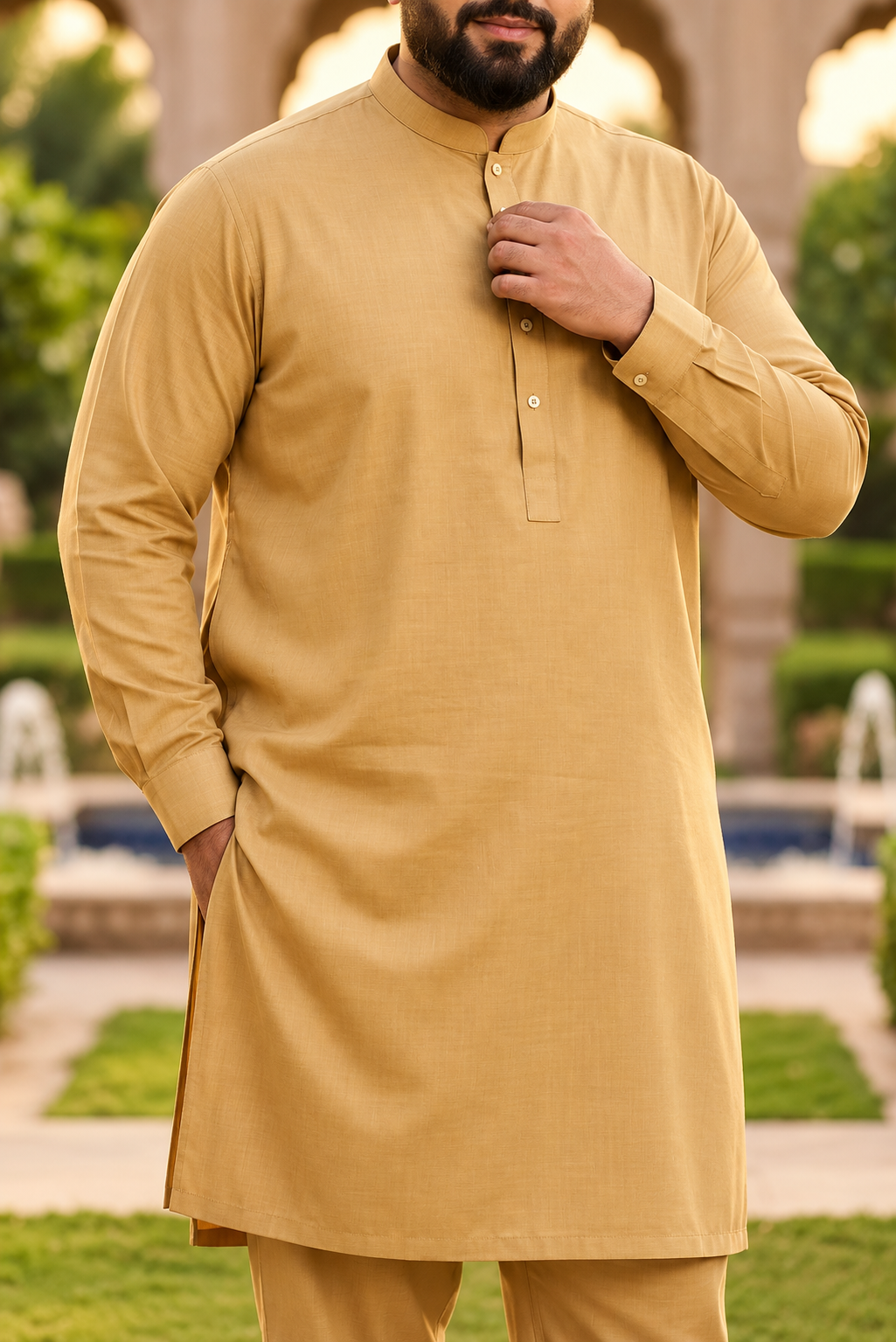 KPD4127 Plus Size Dark Beige Gold Kurta with White Pyjama