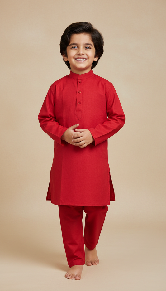 KPK7068 Red Kurta White Pyjama 5-6 y