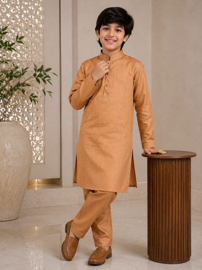 KPK2010 Peach Classic Kurta Pyjama Set for Boys