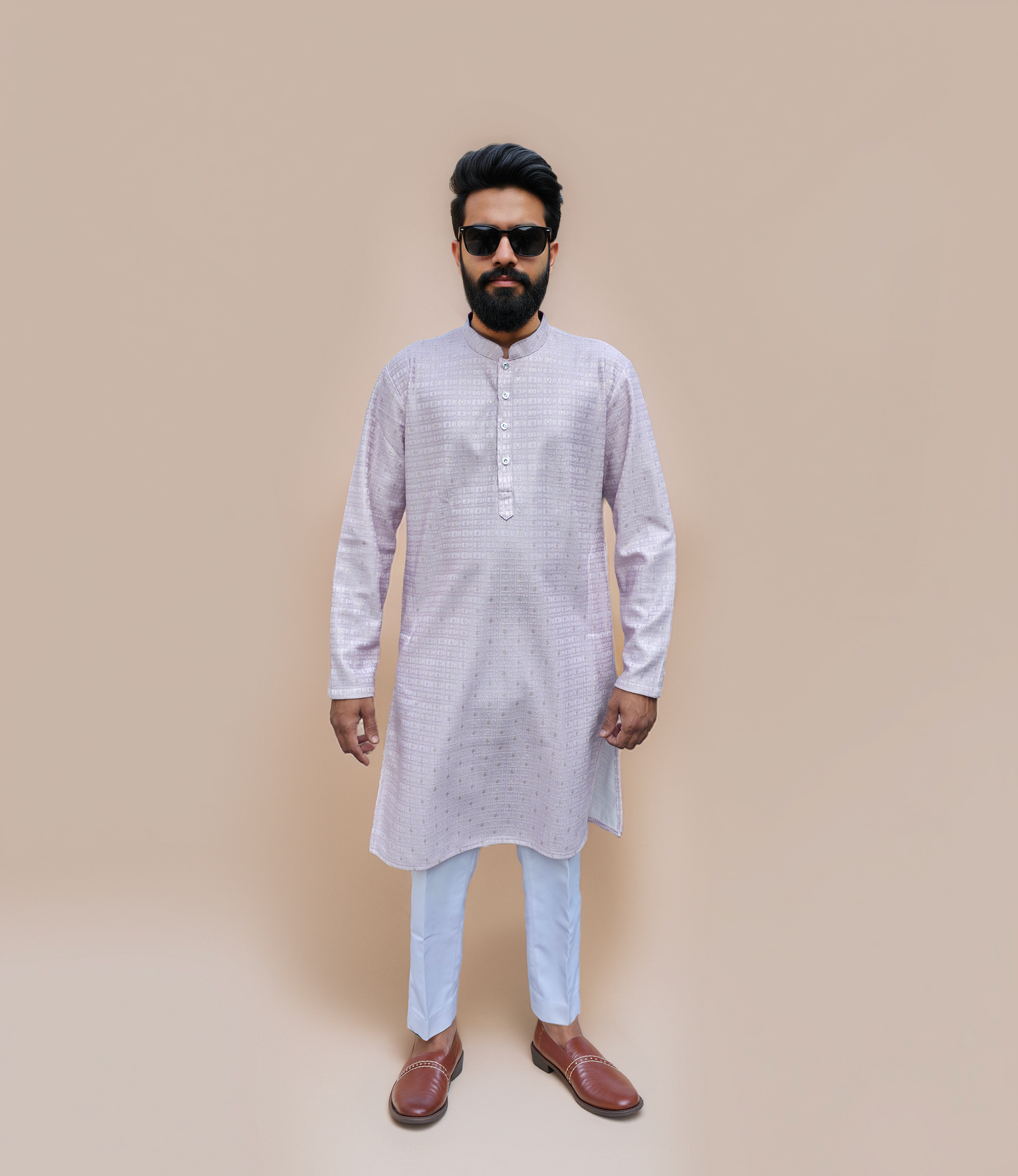 KPD6166 Dusty Lavender Jacquard Weave Kurta Pyjama Set with Metallic Shine