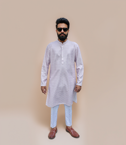 KPD6166 Dusty Lavender Jacquard Weave Kurta Pyjama Set with Metallic Shine