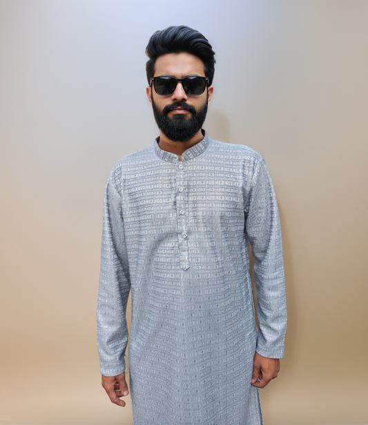 KPD6165 Grey Jacquard Weave Kurta Pyjama Set with Metallic Shine