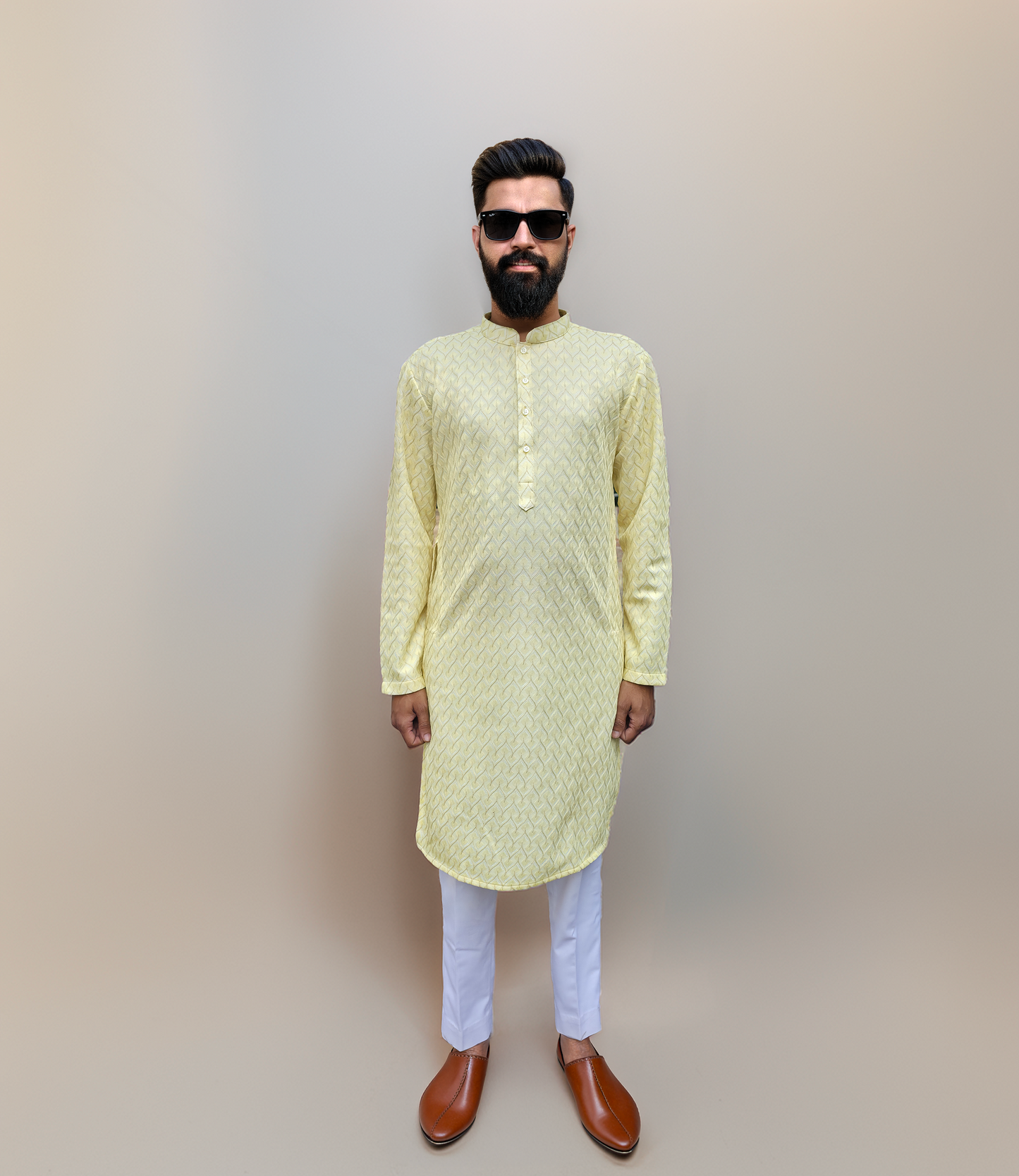 KPD6164 Lemon Jacquard Weave Kurta Pyjama Set with Metallic Shine