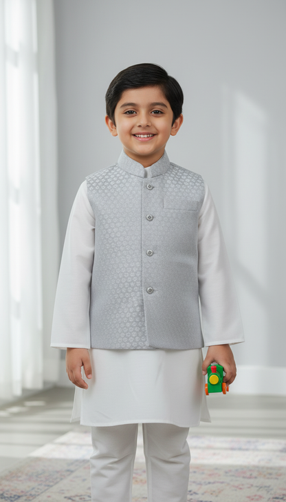 KPK7092 White Kurta and Grey Nehru Jacket 5-6y