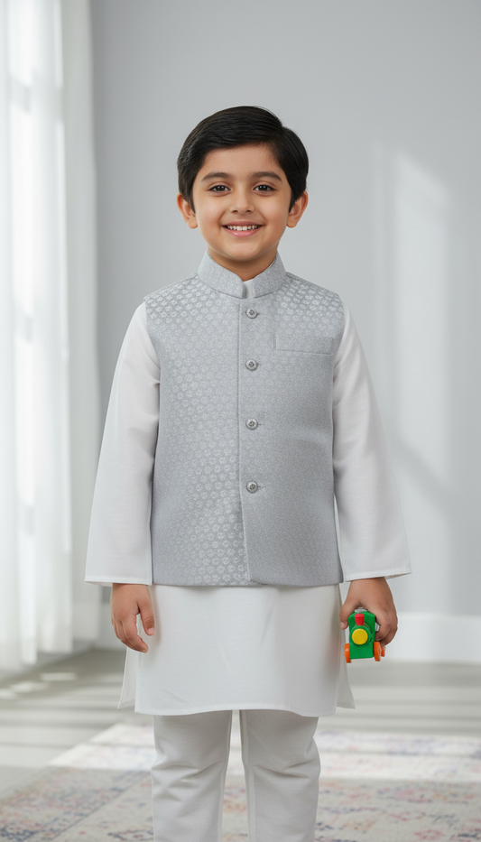KPK7092 White Kurta and Grey Nehru Jacket 5-6y