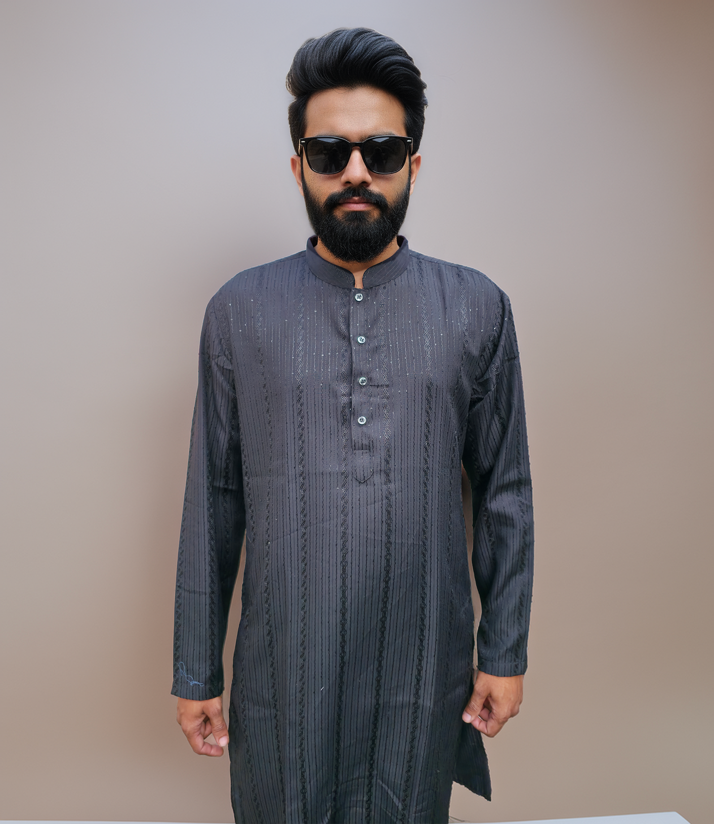 KPD6163 Black Cotton Kurta Pyjama Set