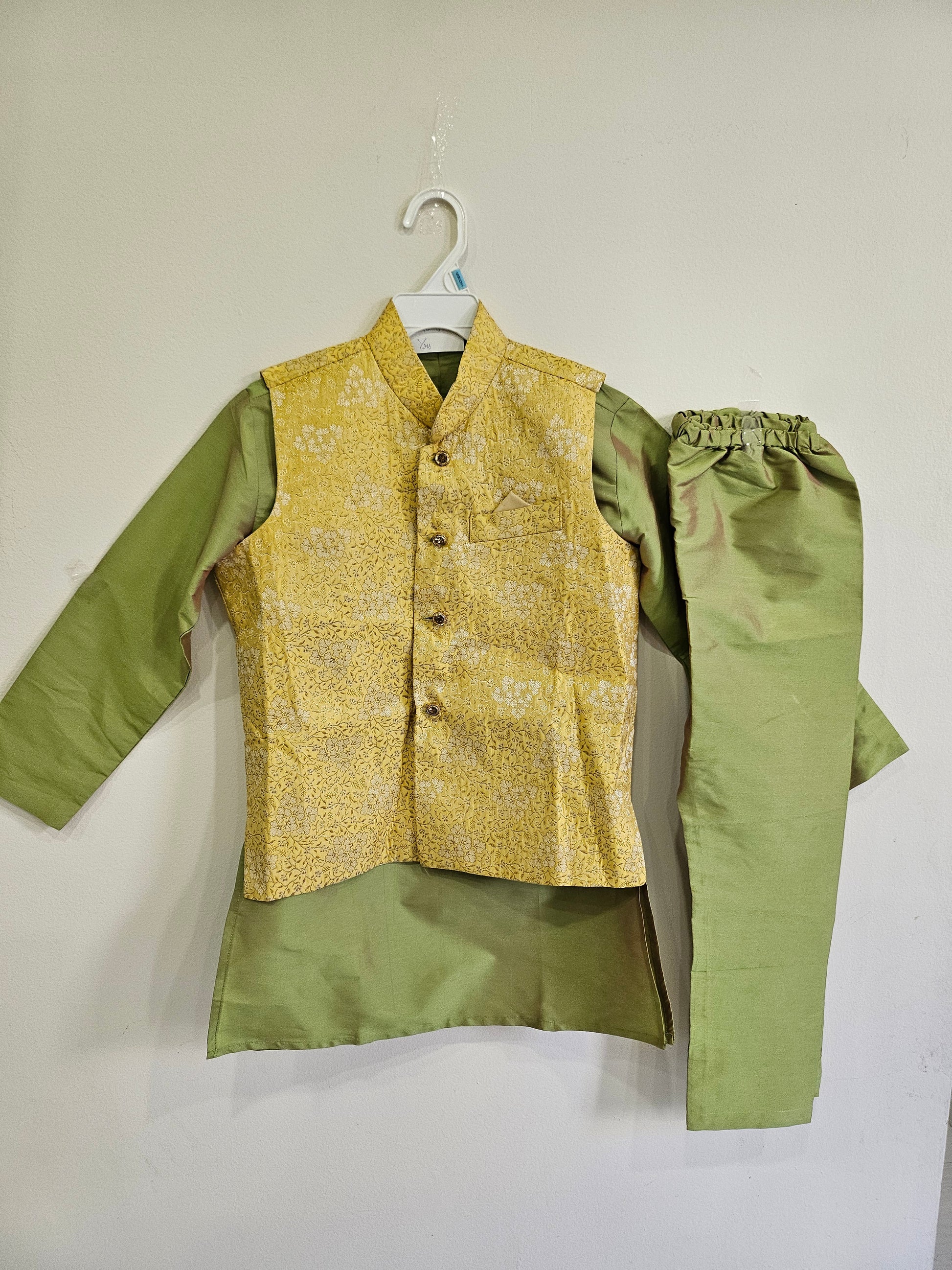 olive kurta pyjama and nehru jacket 5-6y