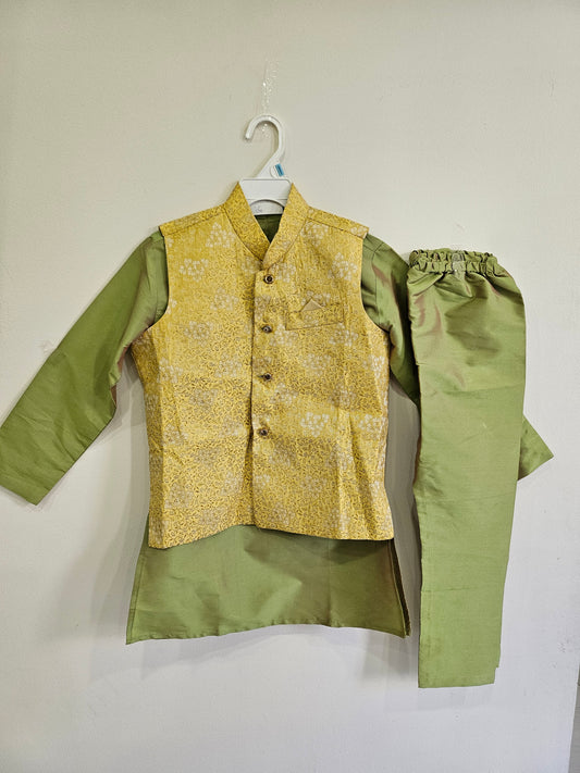 olive kurta pyjama and nehru jacket 5-6y