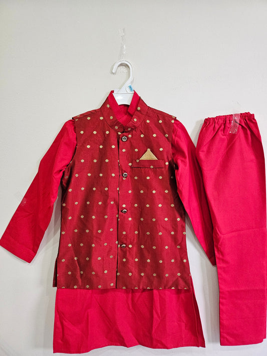red kurta set and nehru jacket 5-6y