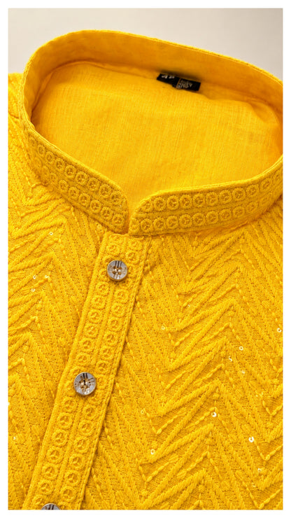 KPC1045 Lemon Yellow Jacquard Kurta Pyjama Set
