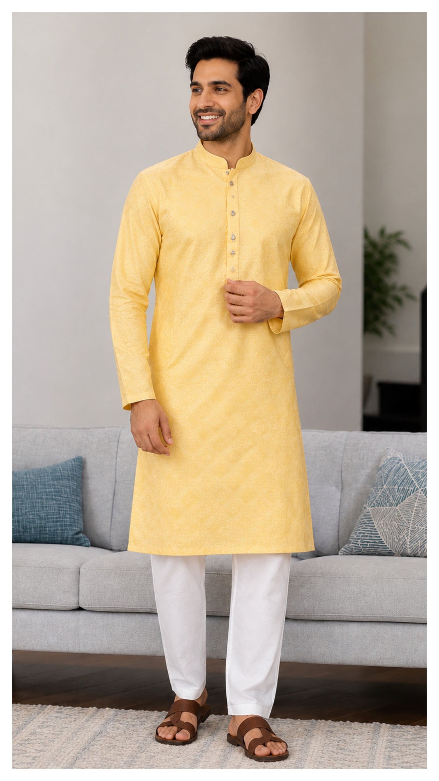 KPD6263 Yellow Thread & Sequins Work Kurta Pyjama Set
