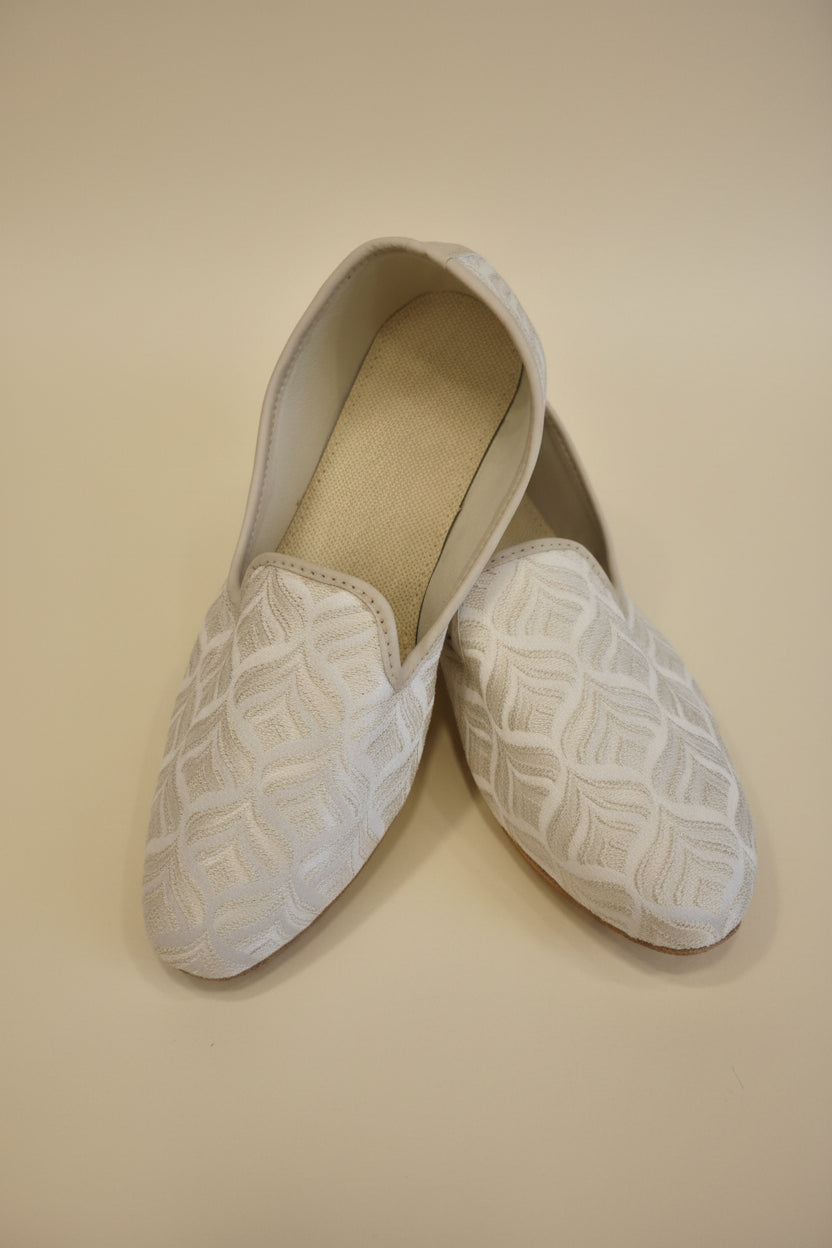 KPL0074 Cream Gold Embroidered Jutti with Jacquard Brocade Pattern