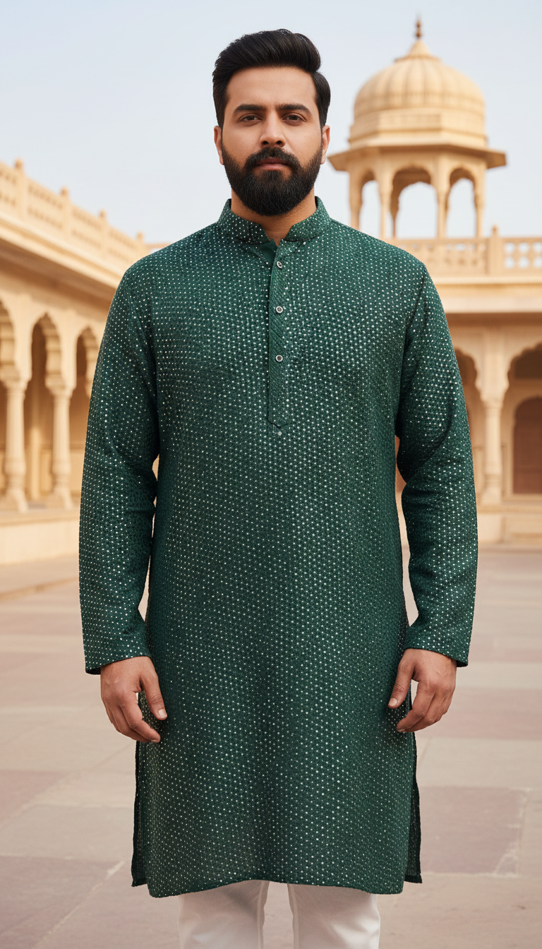 KPD6094 Dark Green Heavy Sequence Work Kurta Set