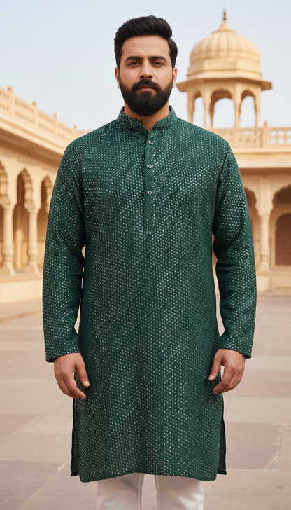 KPD6094 Dark Green Heavy Sequence Work Kurta Set
