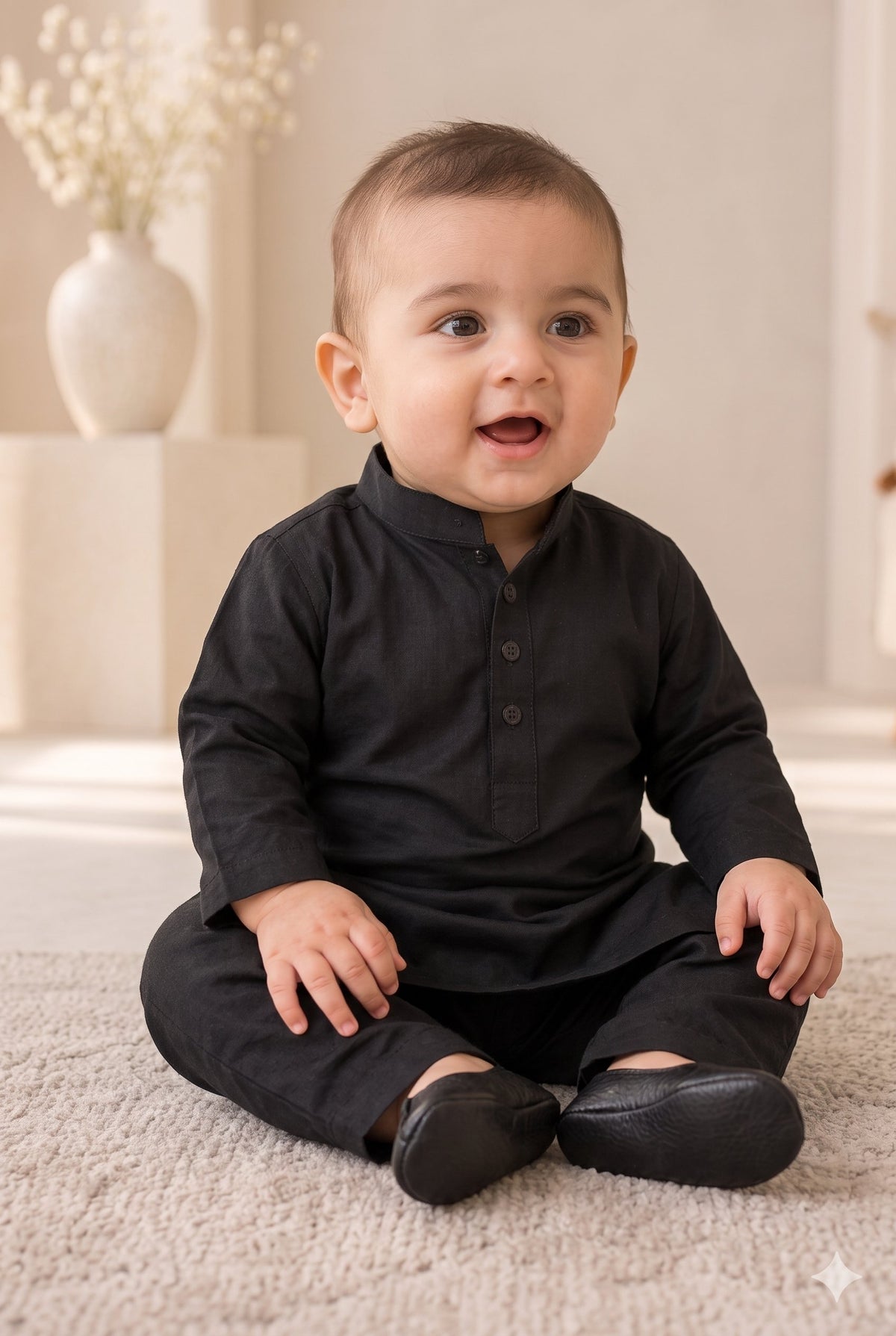 KPK2059 Baby Boys Classic Jet Black Kurta Pyjama Set