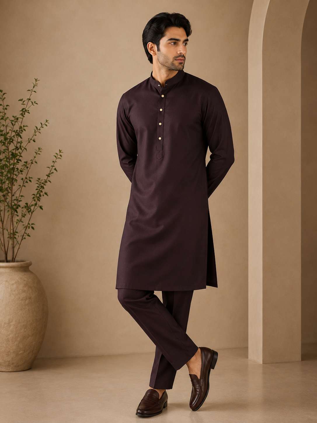 KPC1056 Classic Deep Maroon Cotton Kurta Pant Set