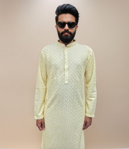 KPD6164 Lemon Jacquard Weave Kurta Pyjama Set with Metallic Shine