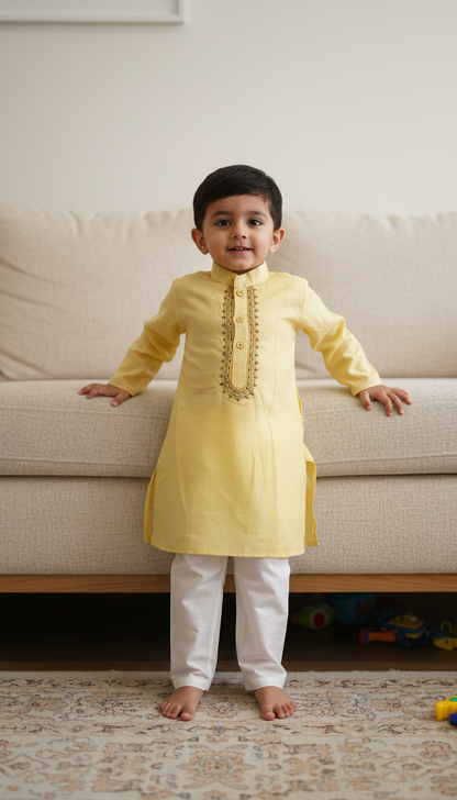 KPK7017 Yellow kurta With Pyjama Set 2-4Year