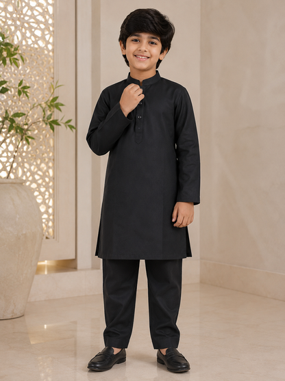 KPK2009 Classic Black Kurta Pyjama Set for Boys