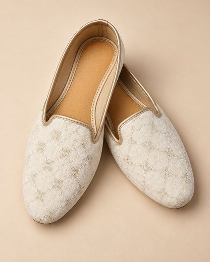 KPL0088 Cream & Gold Floral Lace Jutti for Men