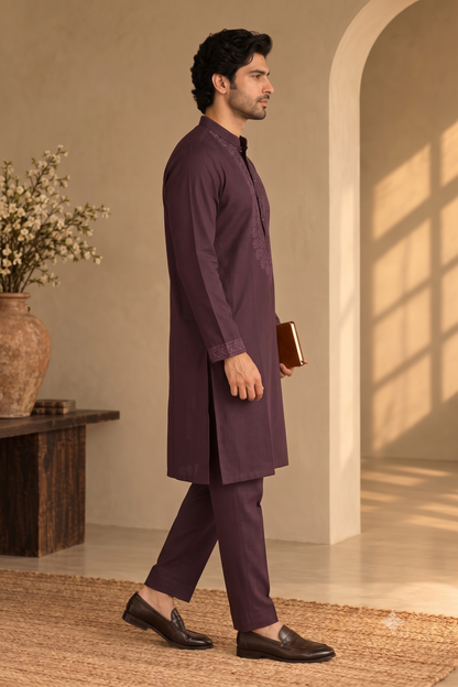 KPD6302 Wine Embroidered Designer Kurta Pyjama Set