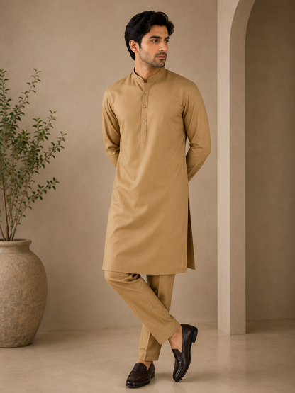 KPC1054 Camel Tan Classic Cotton Kurta Pant Set