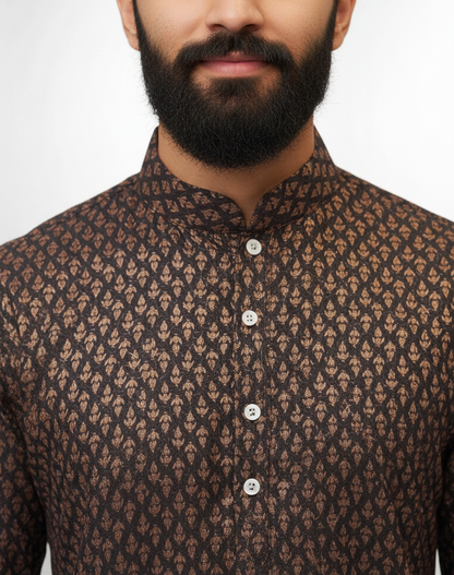 KPD4039 Plus Size Black Brown Kurta Pyjama Set