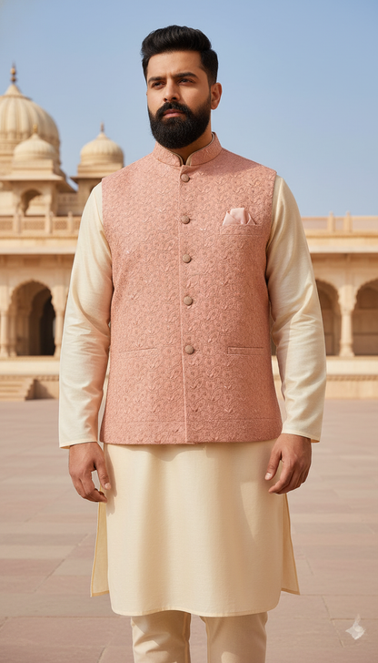 Plus Size Peach Nehru Jacket