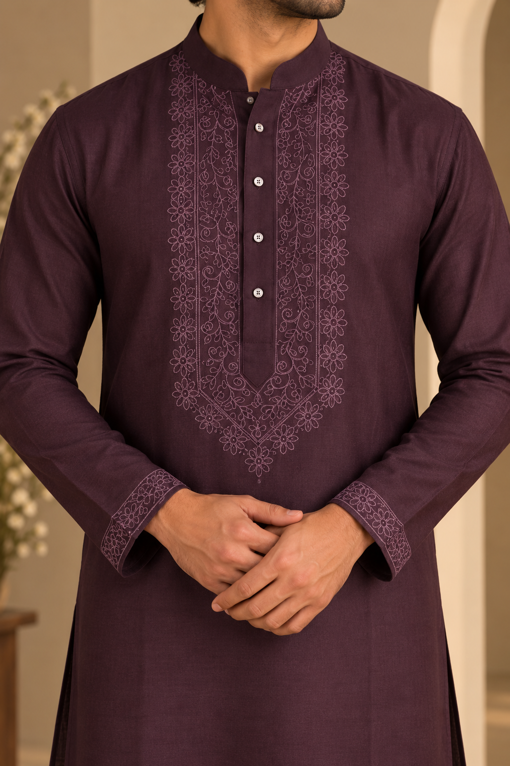 KPD6302 Wine Embroidered Designer Kurta Pyjama Set