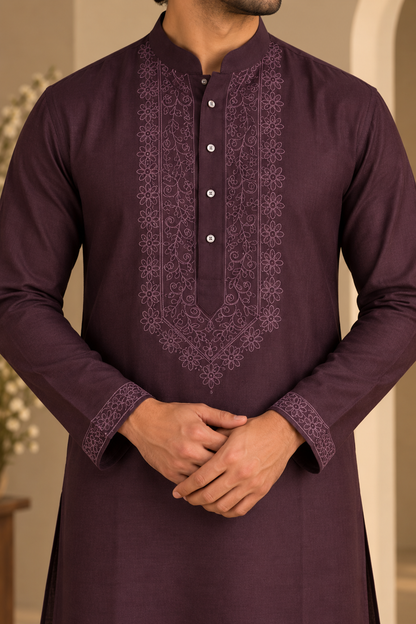 KPD6302 Wine Embroidered Designer Kurta Pyjama Set