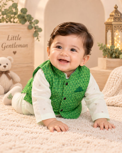 KPK2017 Green Floral Print Waistcoat Set