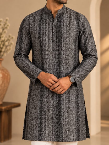 KPD6300 Dark Metallic Grey Self-Patterned Designer Kurta Pyjama Set