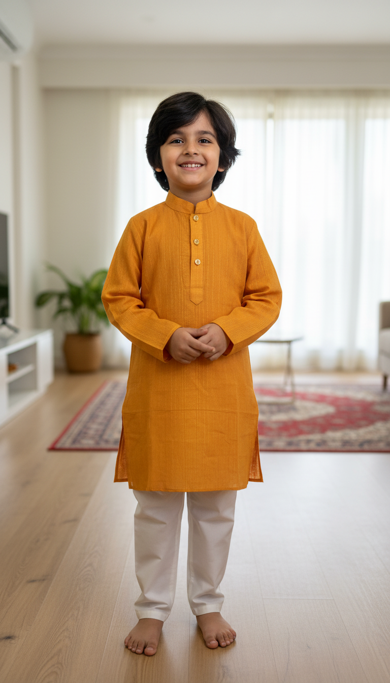 KPK7063 Orangish Kurta White Pyjama Set 5-6y